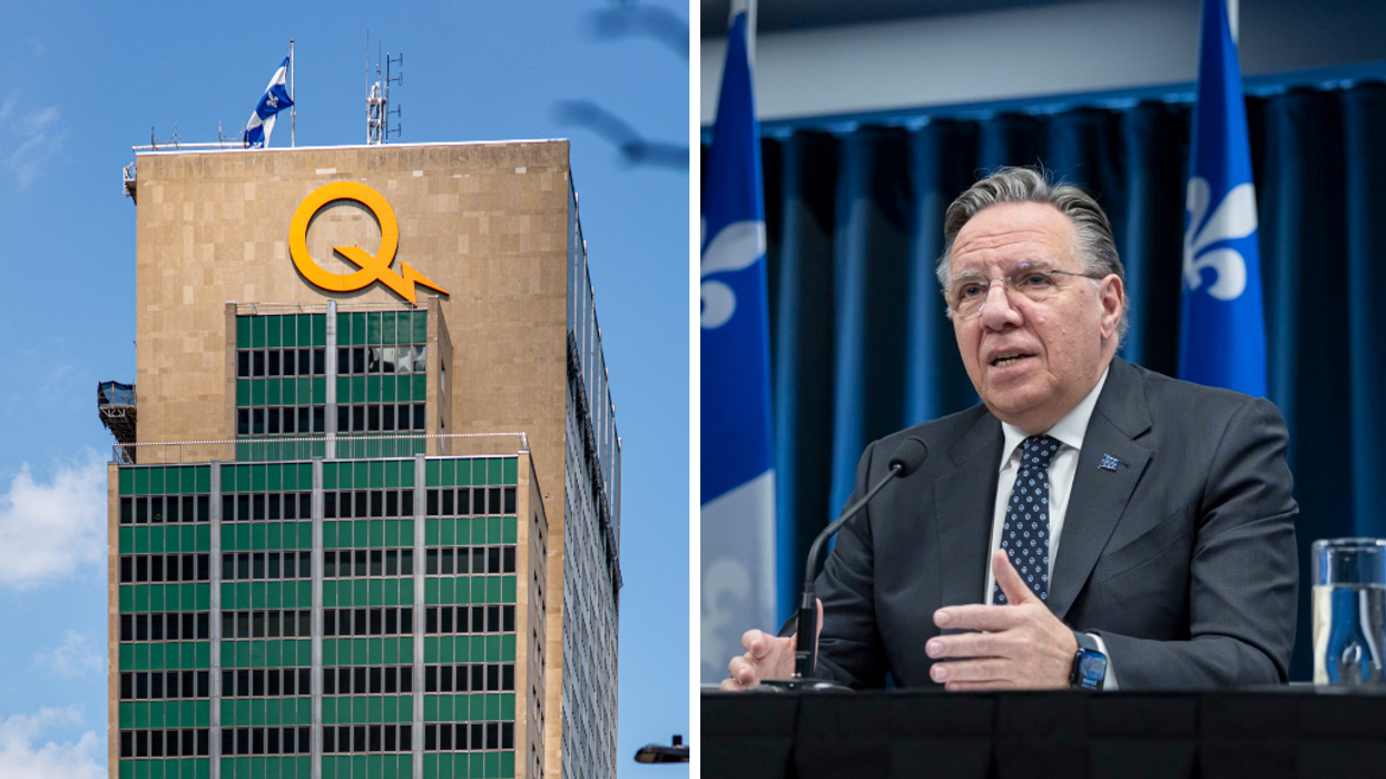 Hydro-Québec. À droite : François Legault.
