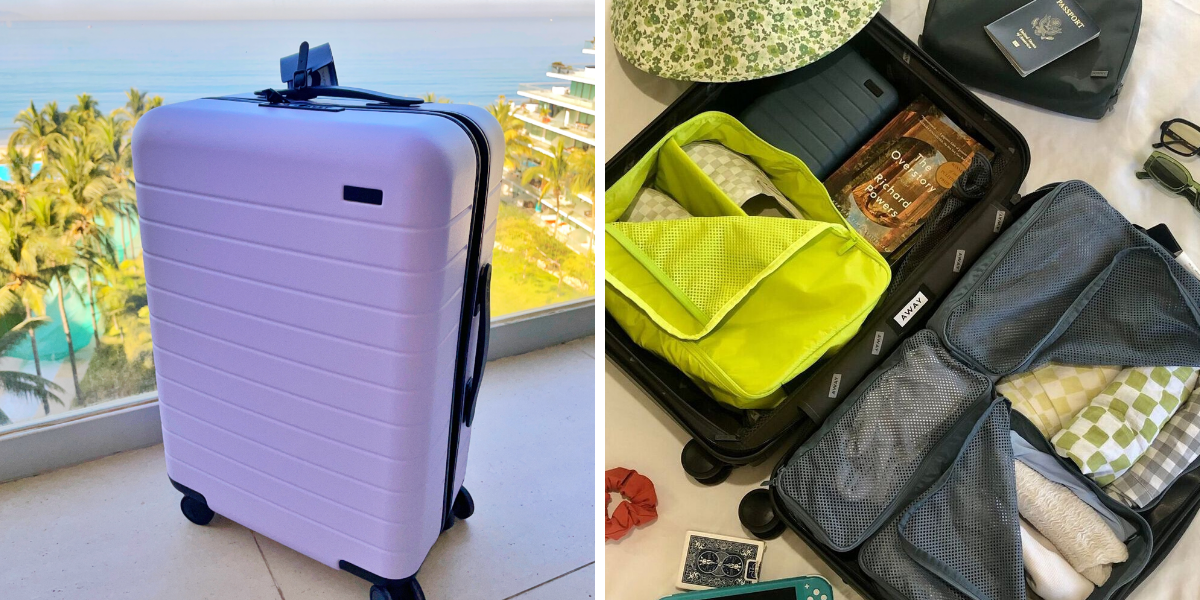 Light blue top away suitcase