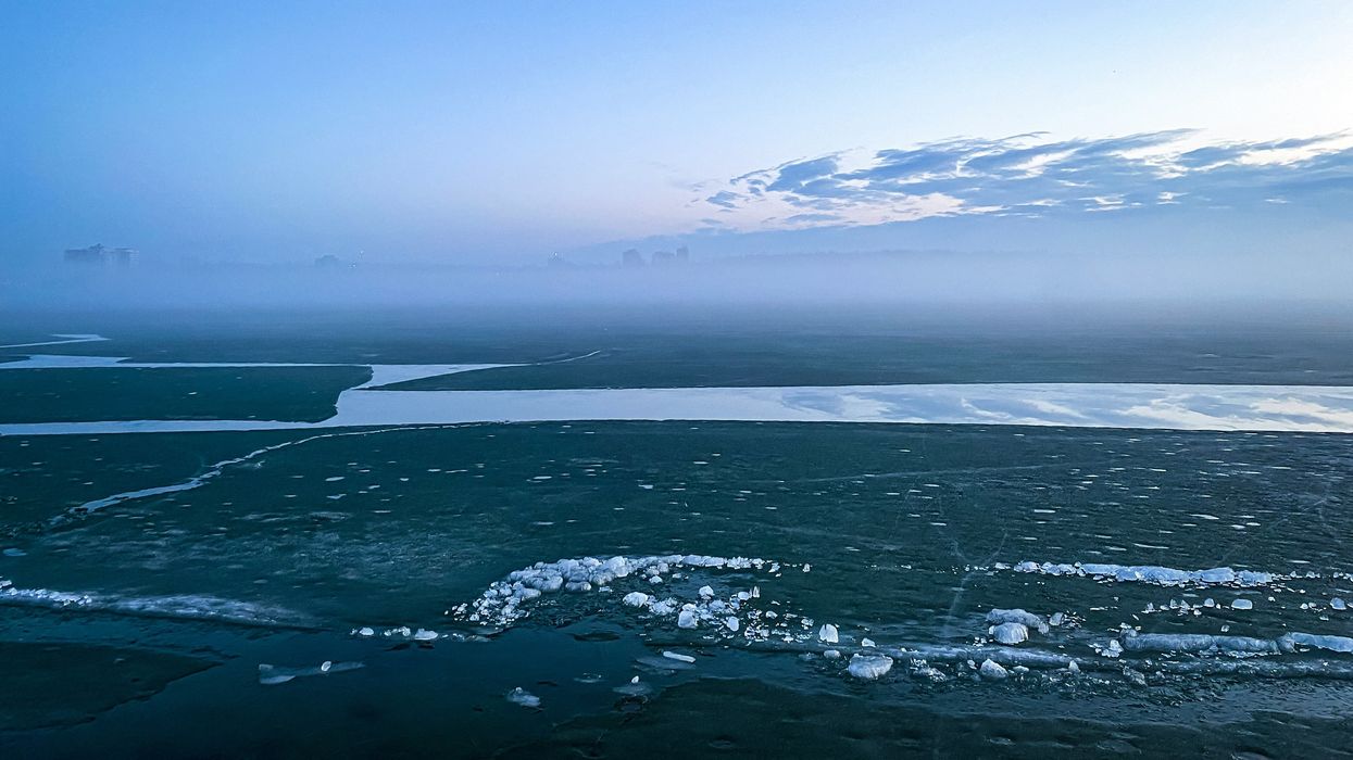 icy lake during winter in ontario