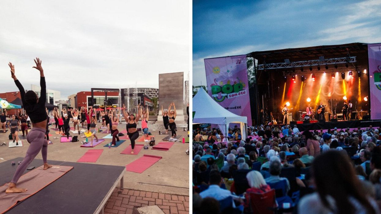 Idolem donne un cours de yoga au Centropolis. Droite : Le festival Pop ton été.