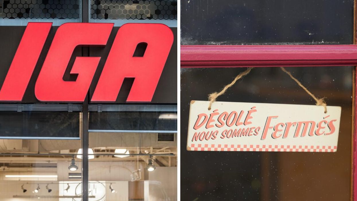 IGA. Droite : Panneau de commerce fermé.