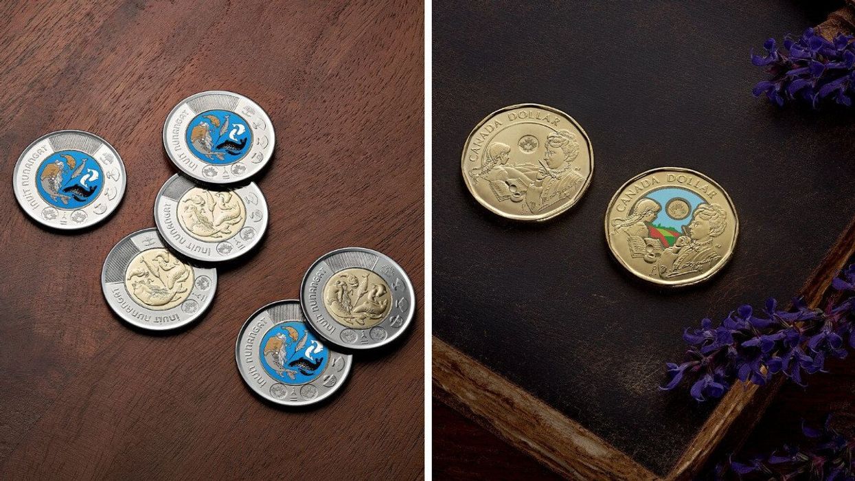 iInuit nunangat toonies. right: l. m. montgomery loonies
