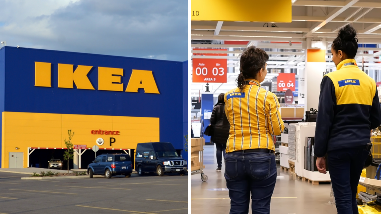 Ikea. Droite : Des salariés Ikea.