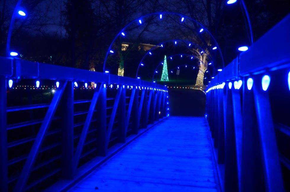 Illuminated bridge.