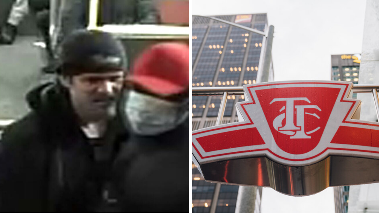 Image of suspect. Right: TTC sign.