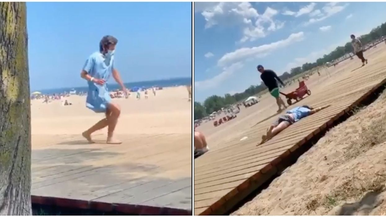 Guy In Medical Gown Spotted Stumbling Around & Collapsing At Woodbine Beach (VIDEOS)