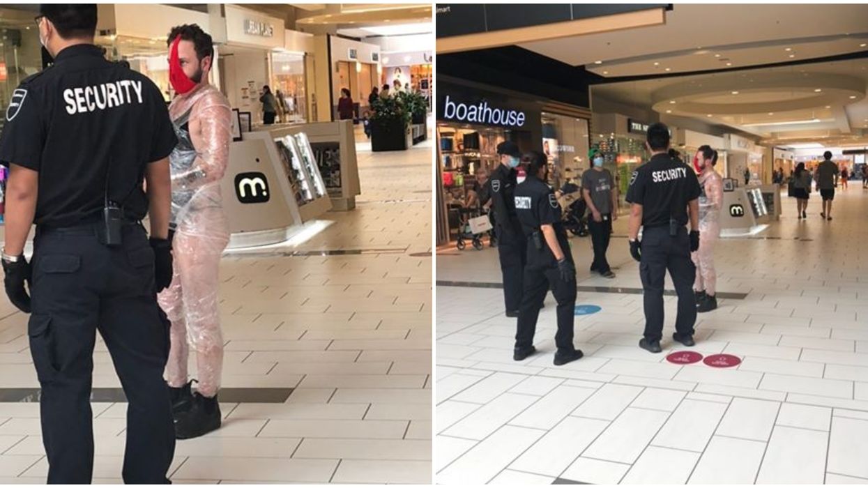 A Man In BC Was Spotted At The Mall Wearing Saran Wrap & Calling Himself A 'COVID Avenger'