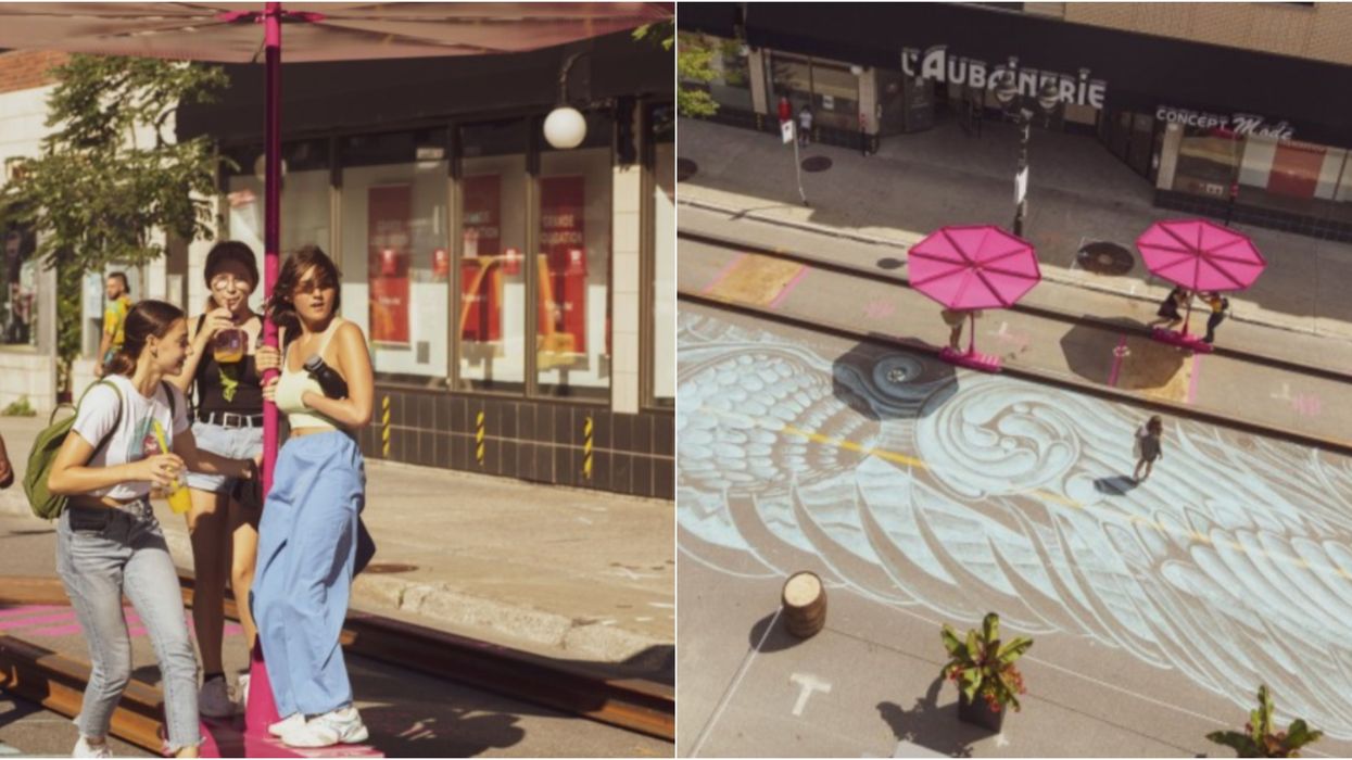 Ces géants parasols roses installés sur des rails de train à Montréal sont 100 % « goal »