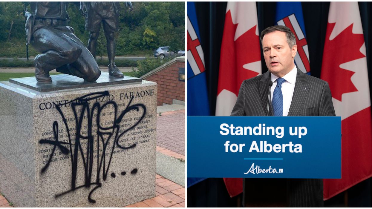 People Keep Defacing Alberta's Police Memorials & Jason Kenney Is Fuming