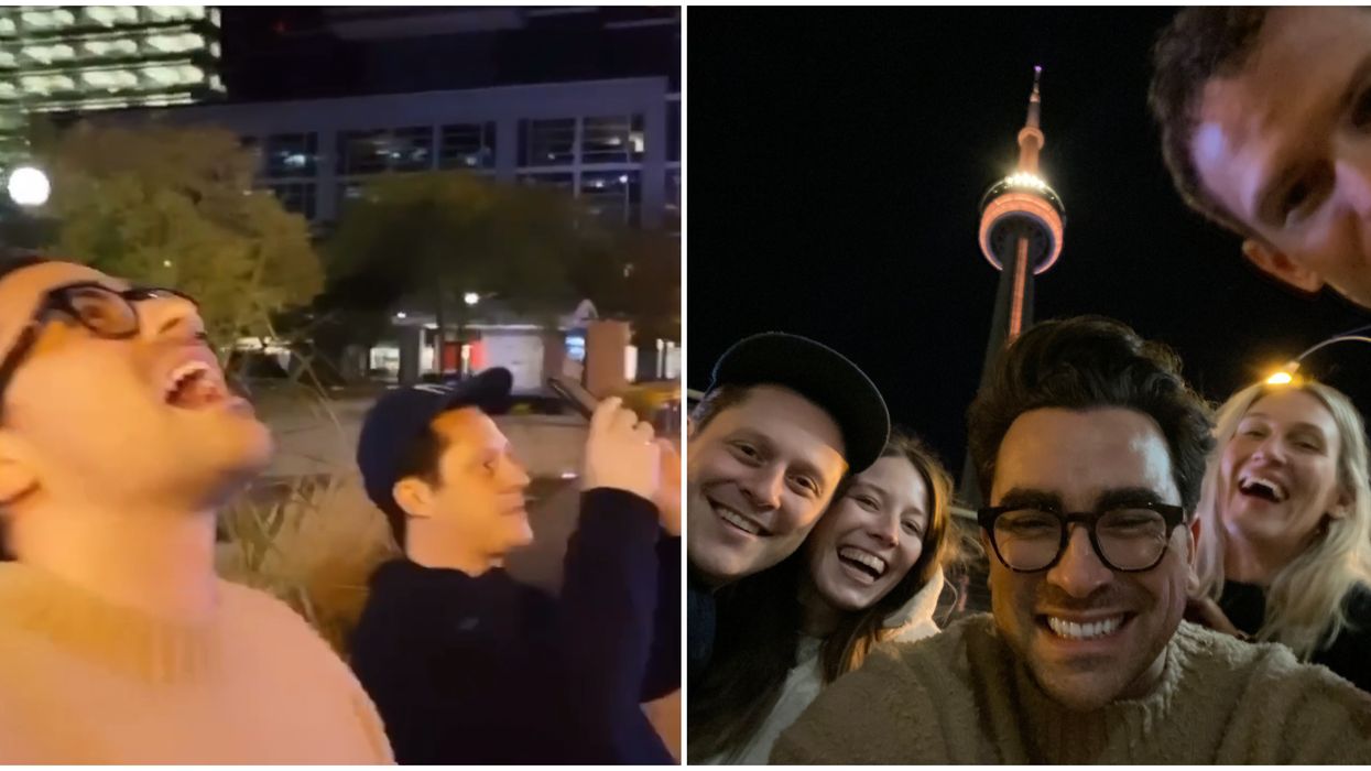 The 'Schitt's Creek' Cast Went To See The CN Tower Lit Up In Gold & They Were Starstruck