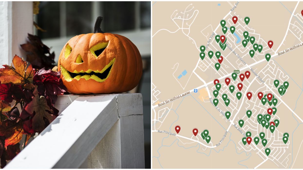Cette carte indique quelles maisons distribueront des bonbons à l'Halloween au Québec
