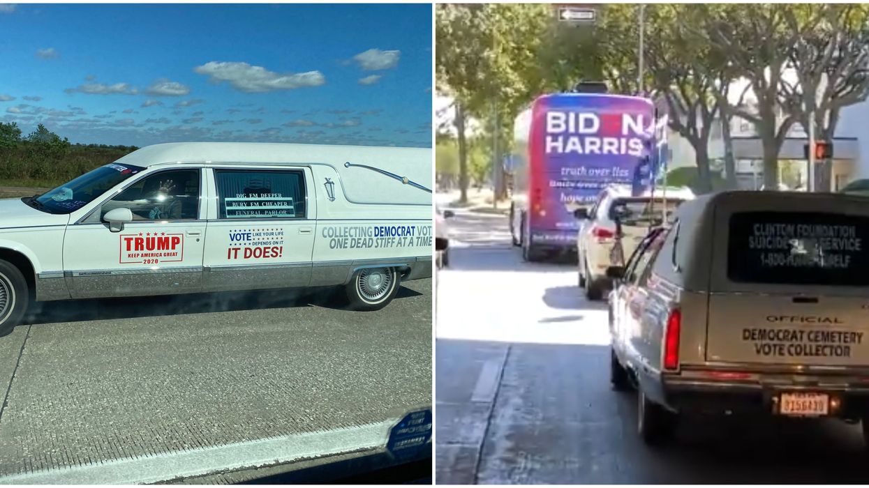 Trump Supporters In A Hearse Followed The 'Biden Bus' Around Houston (VIDEO)