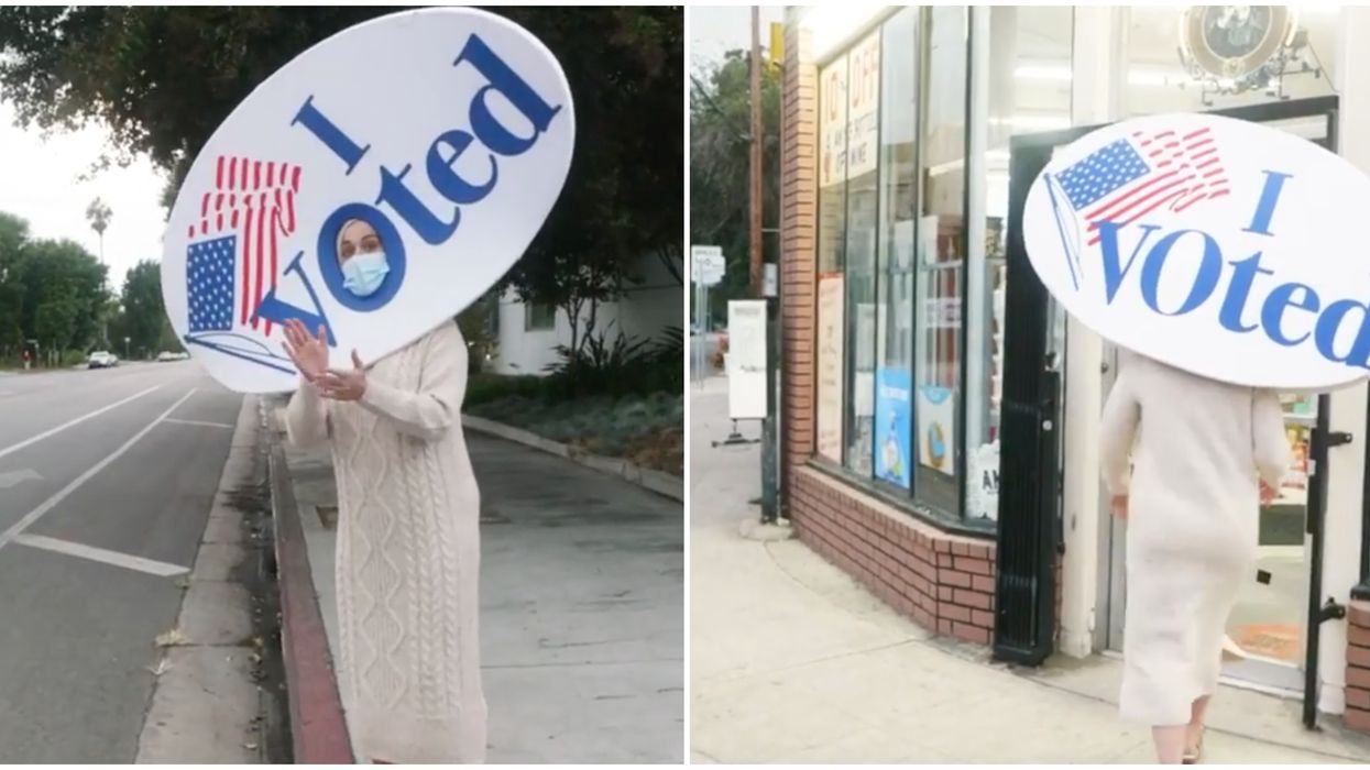Katy Perry Turned Her Whole Head Into An 'I Voted' Sticker & Pranced Down The Street In LA
