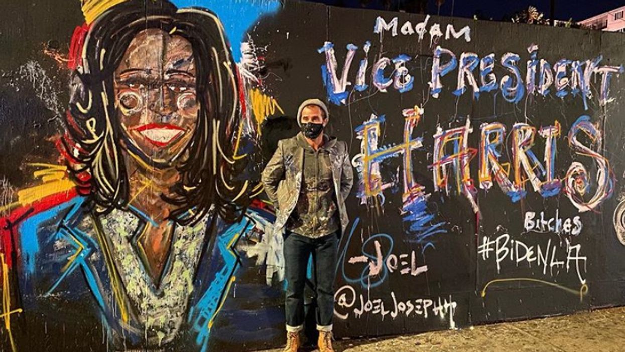 A Guy Painted Joe Biden's Head On The Wall As People Around Him Danced In The LA Streets