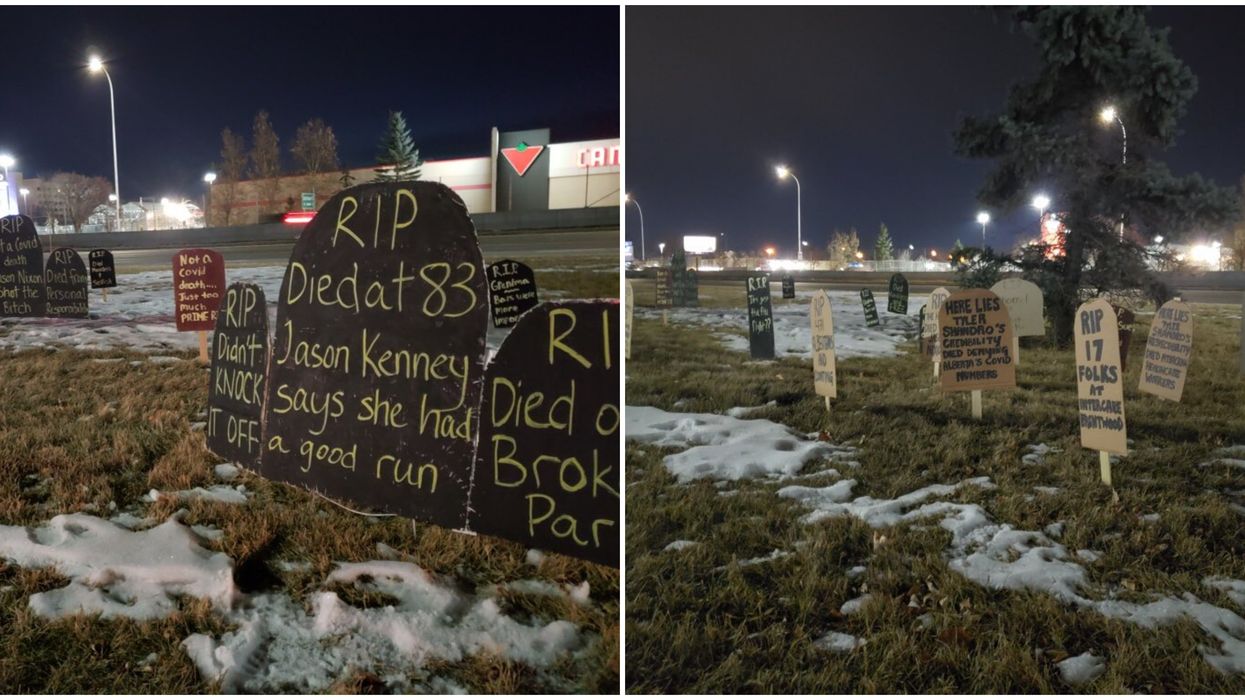 Haunting COVID-19 Messages Just Appeared Outside An Alberta Minister's Office (PHOTOS)