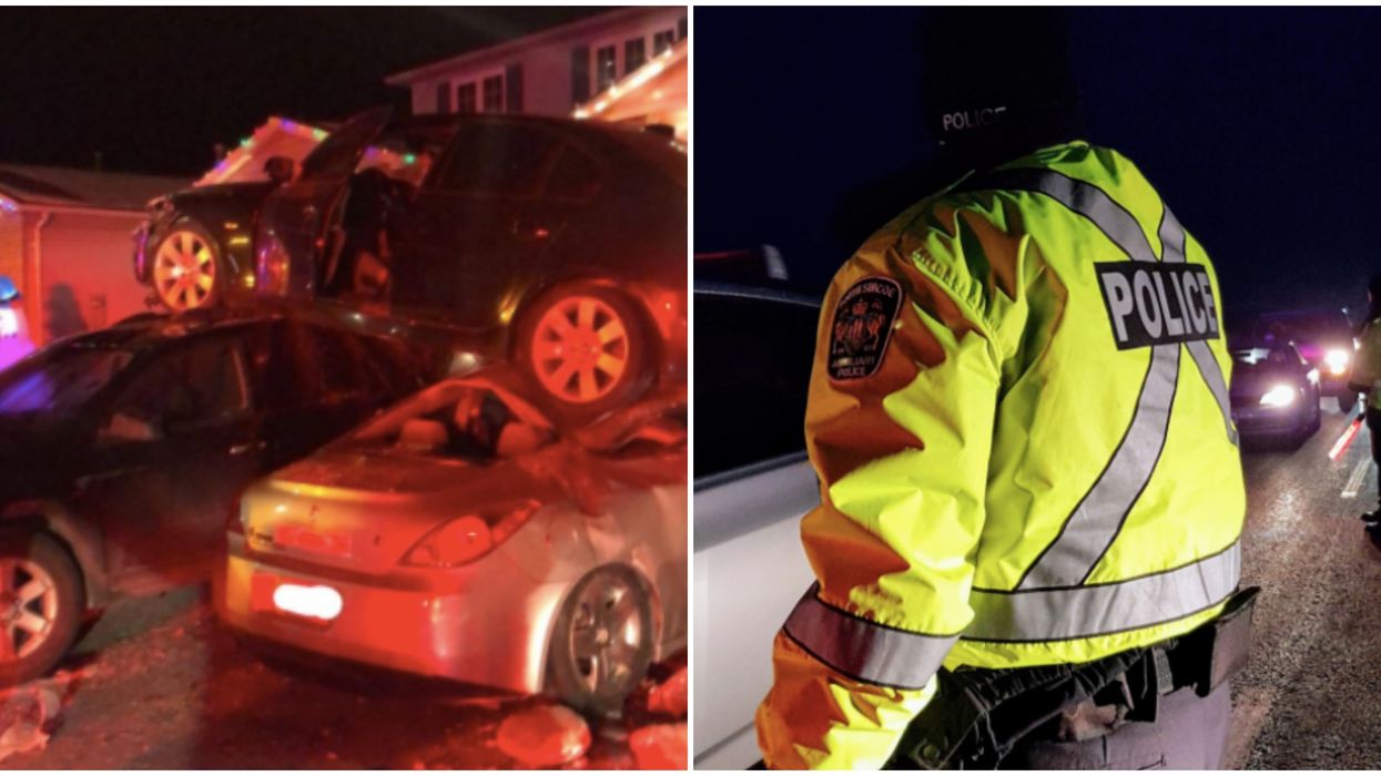 An Ontario Driver Just Completely Demolished Two Parked Cars By Driving On Top Of Them