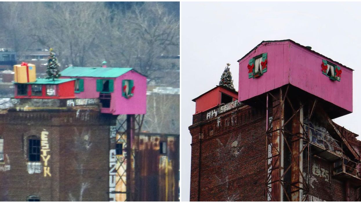 La mystérieuse maison rose au sommet d'un silo à Montréal a été décorée pour Noël (PHOTOS)