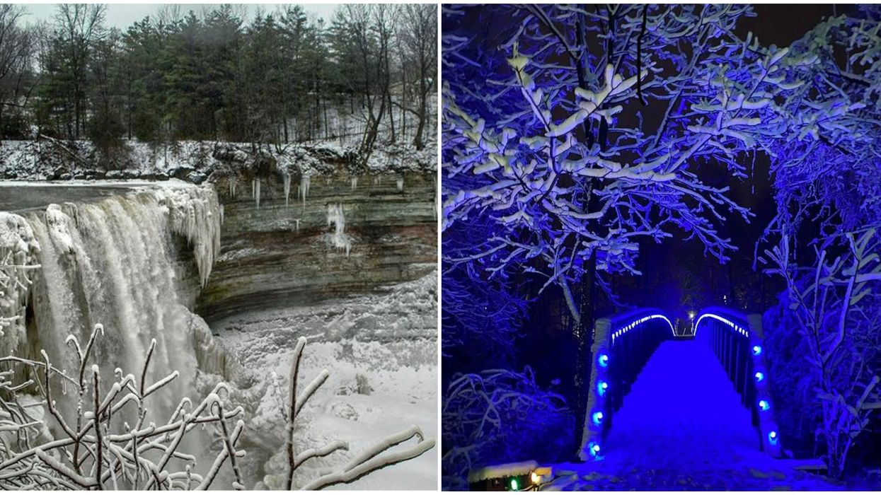 Ontario's Sparkling New Trail Leads To A Christmas Village & Glowing Winter Waterfall