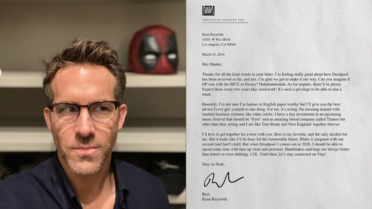 Ryan Reynolds Just Posted A Long-Lost Response To The Most Adorable Fan Mail