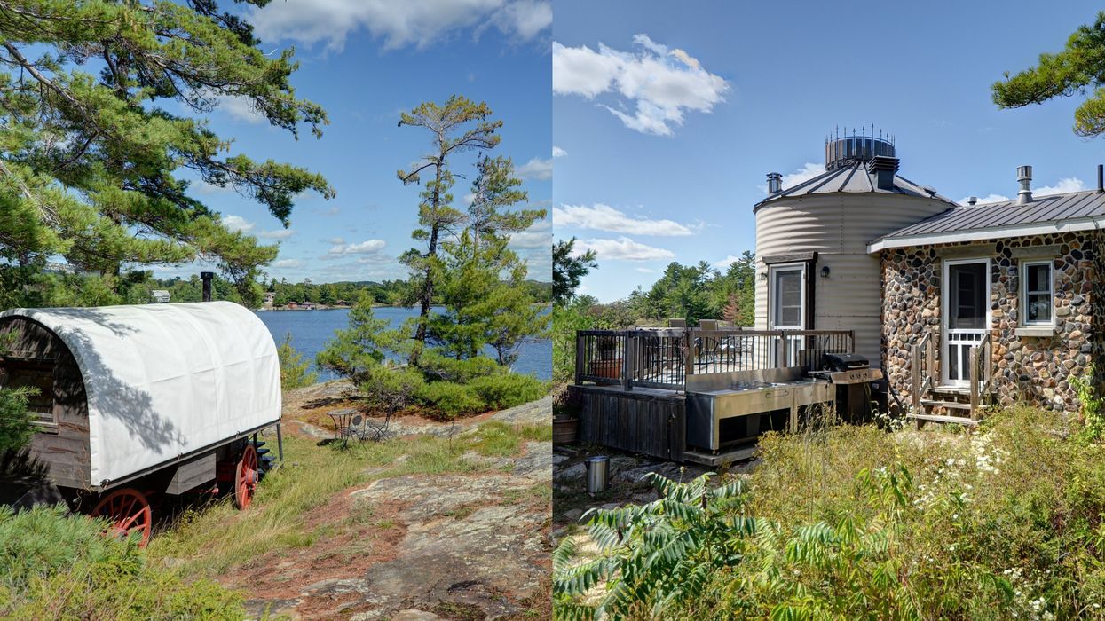 This $670K Island In Ontario Has A Fairytale Cottage & Covered Wagon You Can Sleep In