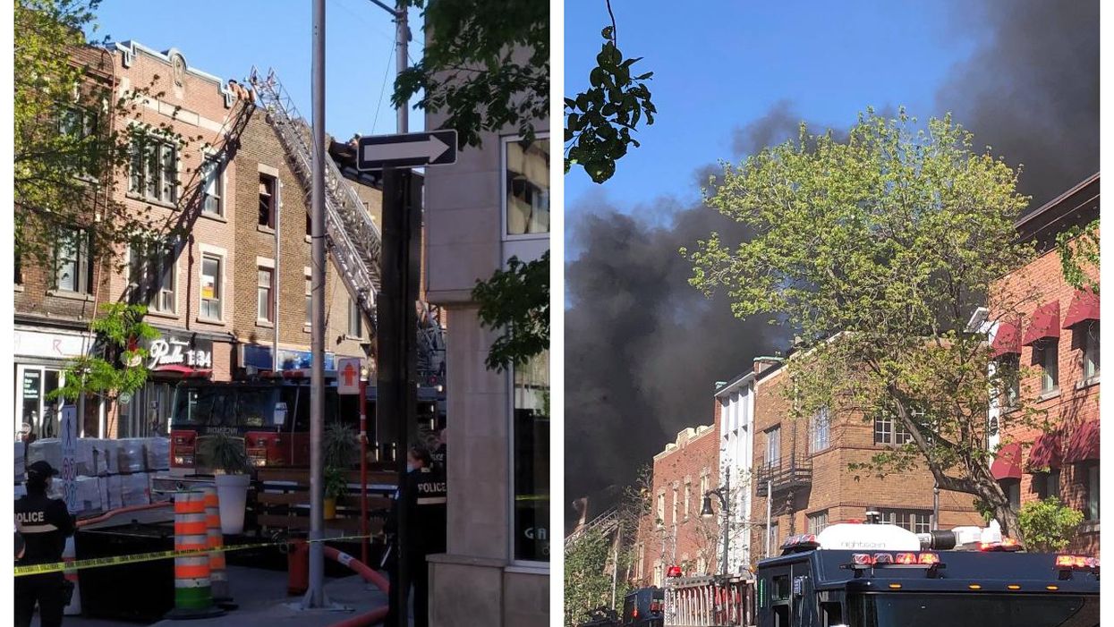 Voici les images de l'incendie à Montréal sur la rue Sainte-Catherine (PHOTOS)