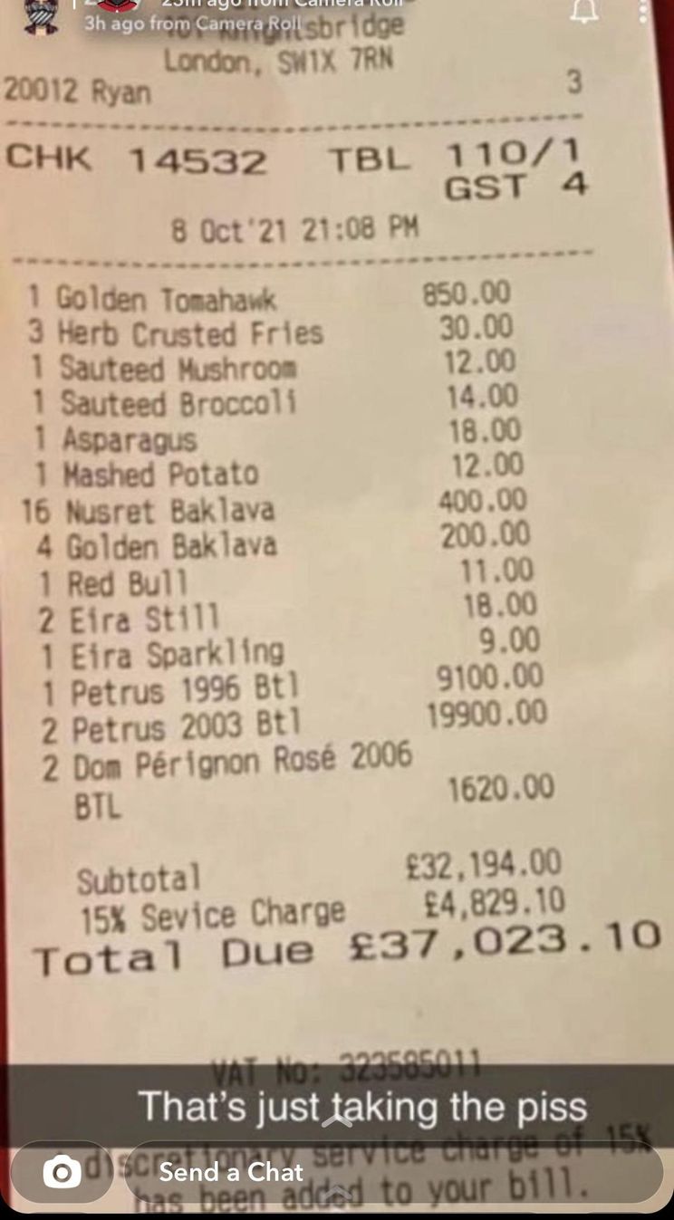 A Dinner At Salt Baes London Restaurant Left 4 Guests With A 60000 Bill - Narcity