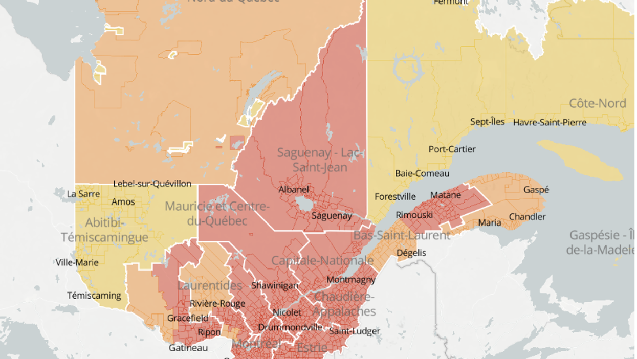 13 régions sur 18 ont maintenant des secteurs en zone rouge au Québec et voici lesquelles