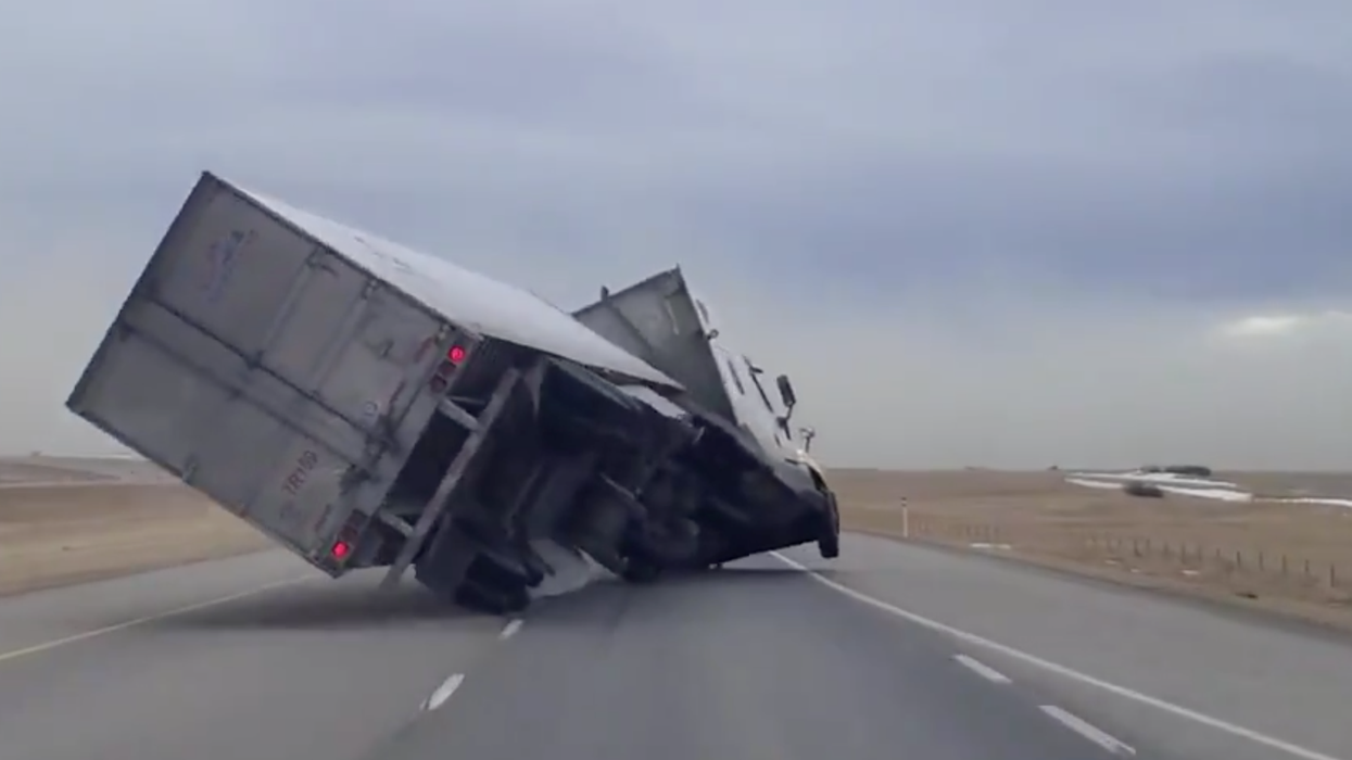 Extreme Wind In Alberta Violently Blew A Semi-Truck Over On The Highway (VIDEO)