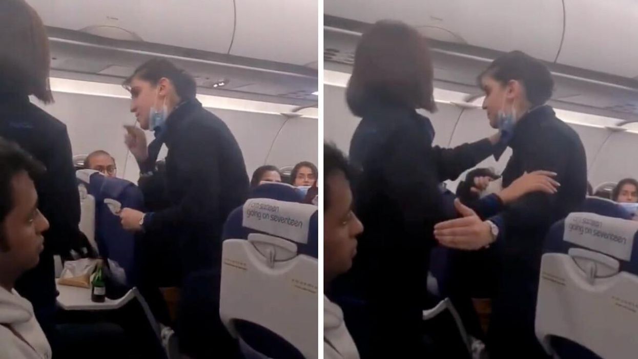 IndiGo airline flight attendant yelling at a passenger.