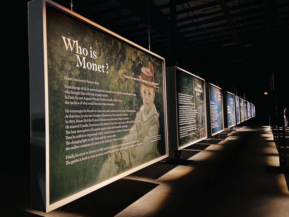 Information boards at the entrance of the Imagine Monet exhibit in the EY Centre.