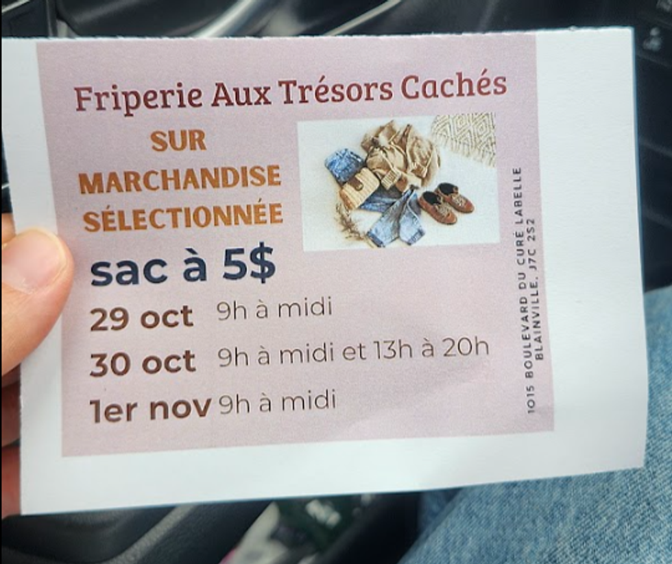 Informations sur la vente de sac \u00e0 5 $ durant trois jours.