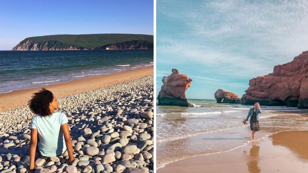 Ingonish Beach en Nouvelle-Écosse. Droite : Plage de la Dune du Sud.