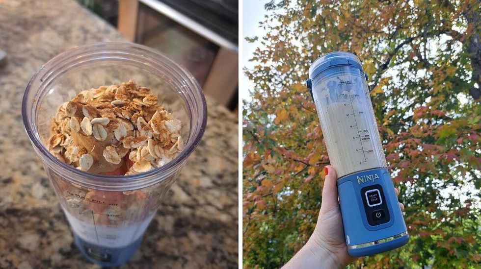 Ingredients in the Ninja Blast. Right: The Ninja Blast.