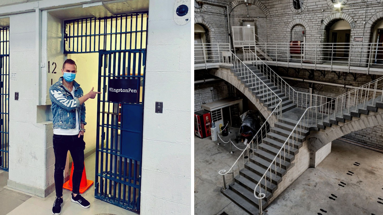 Inside a former jail cell. Right: View on tour of the Kingston Penitentiary.