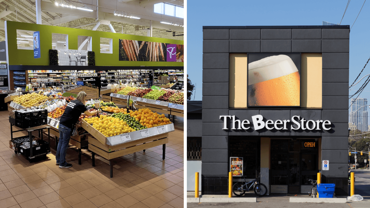Inside a Loblaws grocery store. Right: The Beer Store.