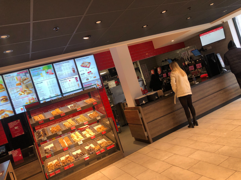 Inside a Tim Hortons location in England.