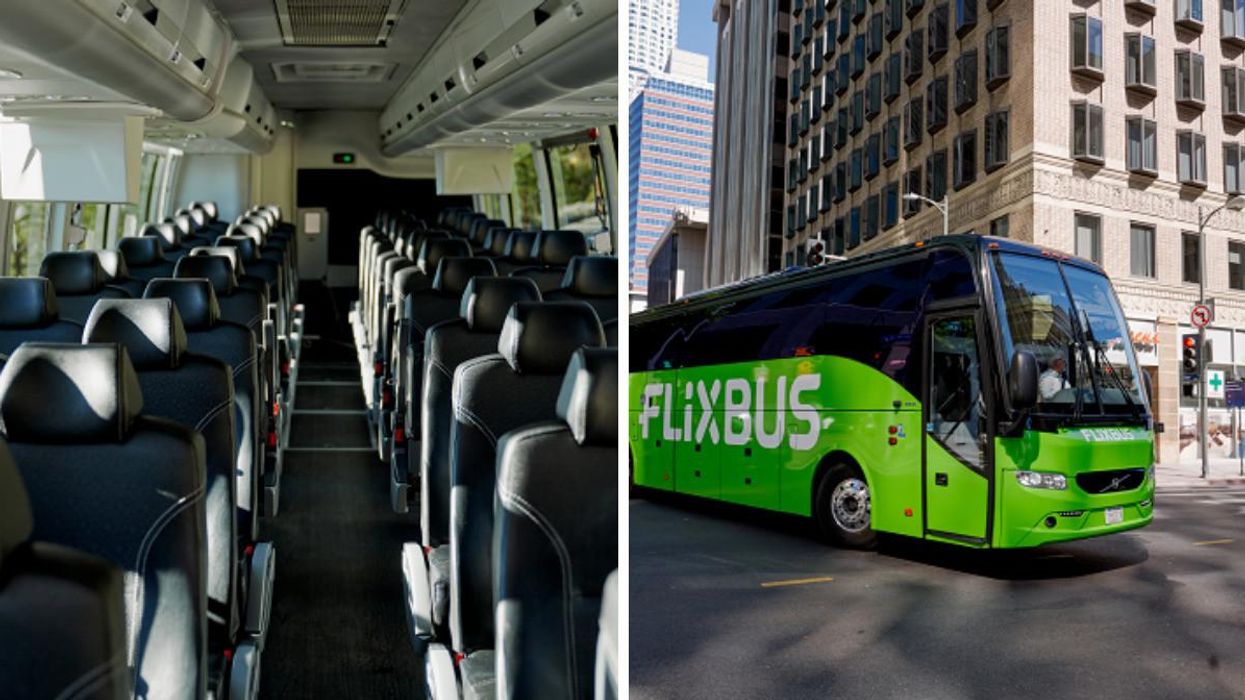 Inside of a FlixBus. Right: FlixBus.