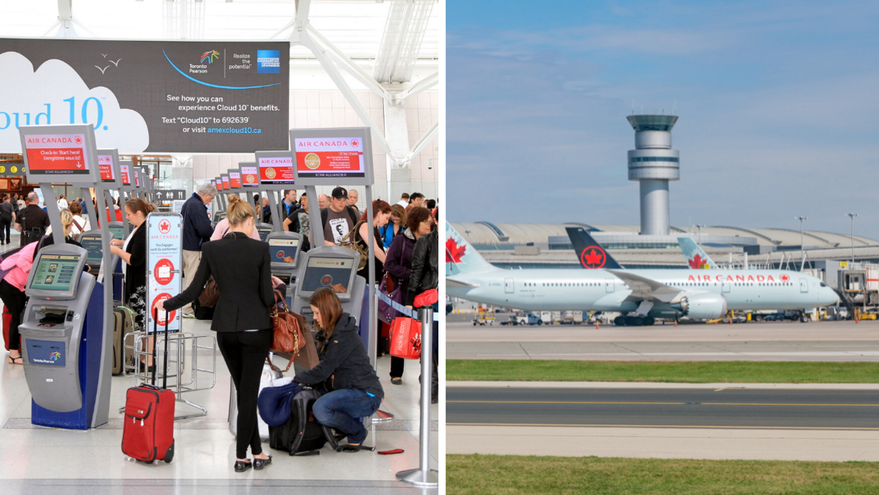 Inside Pearson Airport. Right: Outside Pearson Airport.