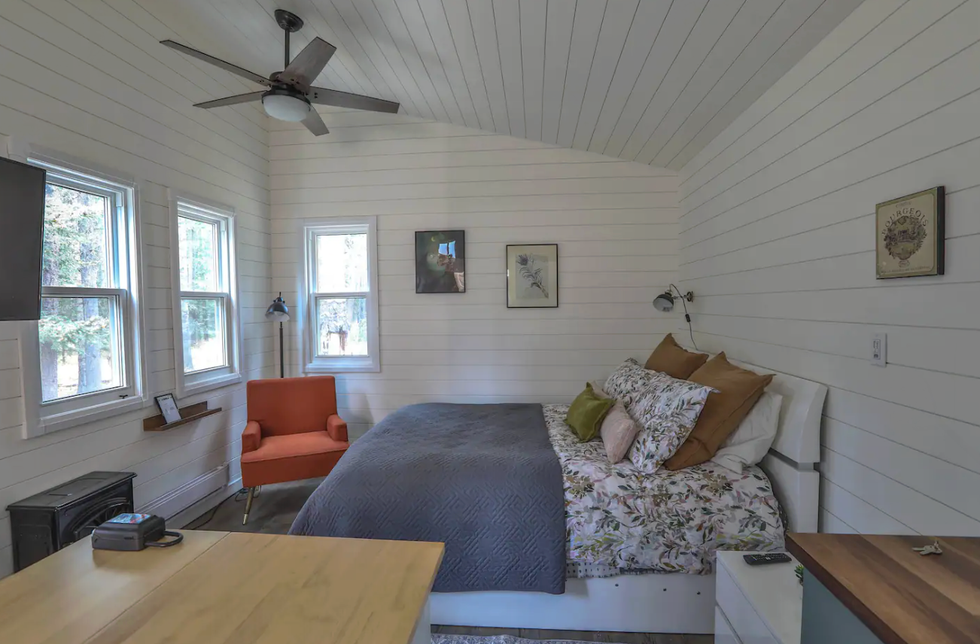 Inside the tiny cabin.