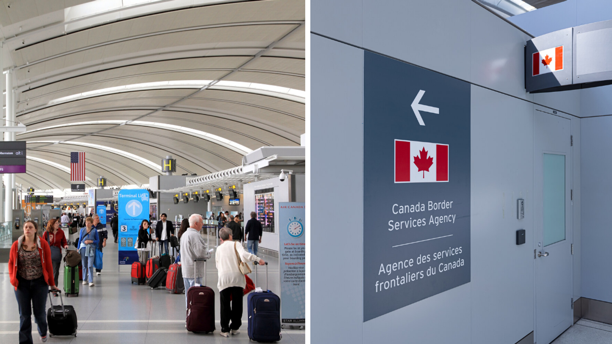 Inside Toronto Pearson Airport. Right: Canada Border Services Agency in the Toronto airport.
