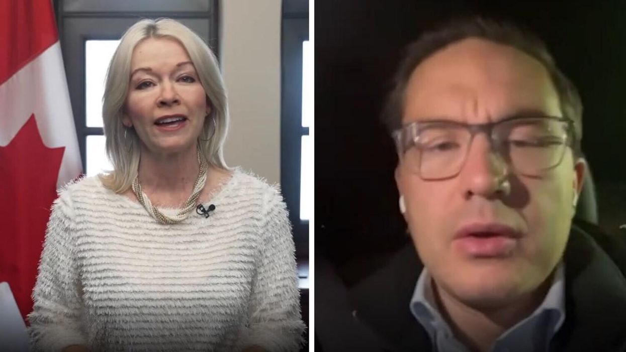Interim Conservative Party leader Candice Bergen. Right: Conservative MP Pierre Poilievre.