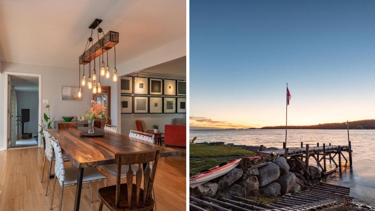 Interior and exterior views of a house for sale in Nova Scotia.