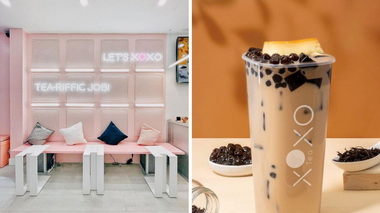 Interior of the store. Right: Bubble tea.