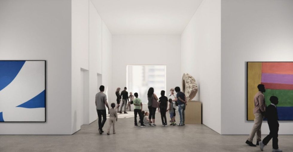 Interior view of the Dani Reiss Modern and Contemporary Gallery gathering space at sixth floor gallery entry.