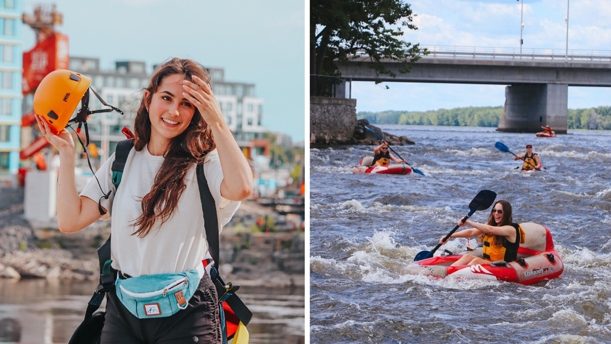 Interprovincial zip lining across the Ottawa River. Right: Tubing down the Ottawa River.