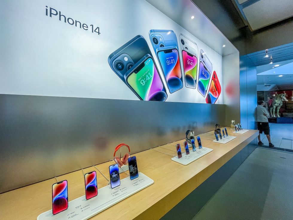 iPhone 14's at an Apple Store in New York City.