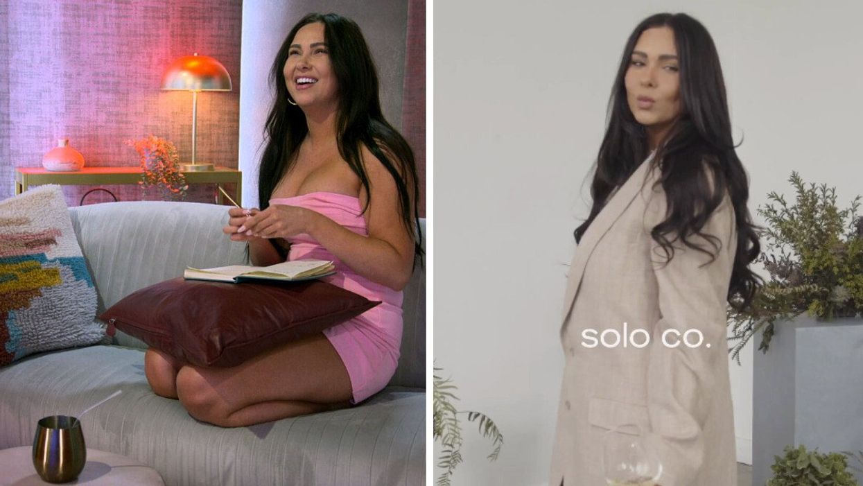 Irina Solomonova on Love Is Blind, Season 4. Right: Irina Solomonova in a promo video for her business.