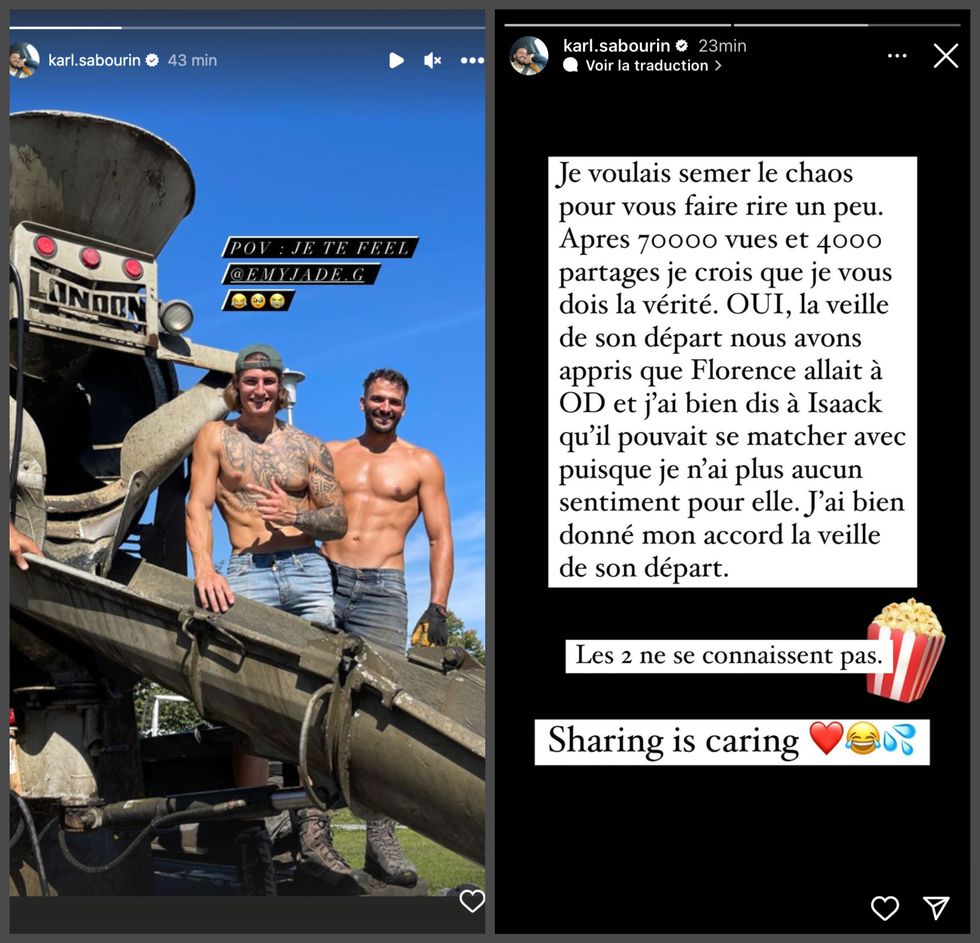 Isaack d'OD Martinique et Karl Sabourin. Droite : Karl r\u00e9pond aux rumeurs sur son ex Florence et son ami Isaack.
