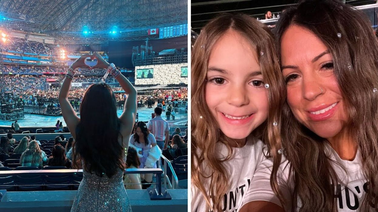 Isabela in the crowd at Taylor Swift | The Eras Tour. Right: Dana and Gia.