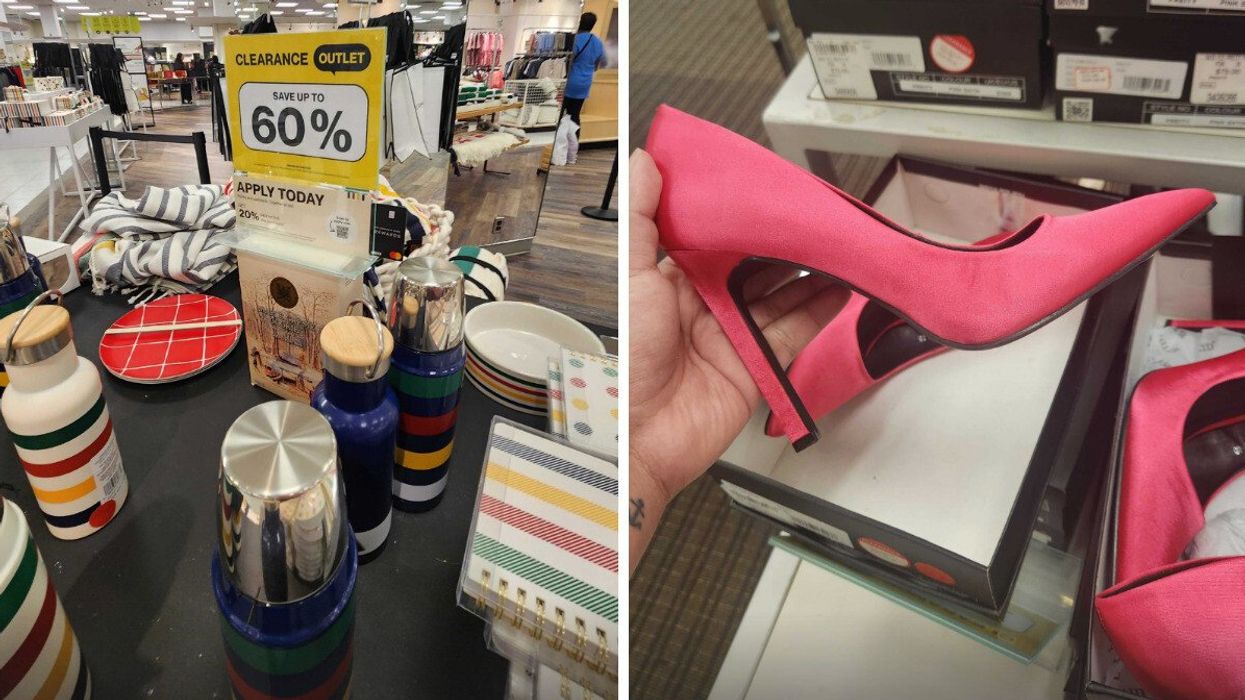 Items decorated with HBC stripes. Right: Pink stilettos.